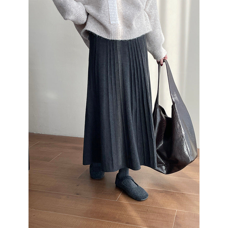 Elastic Waist Knitted Pleated Skirt